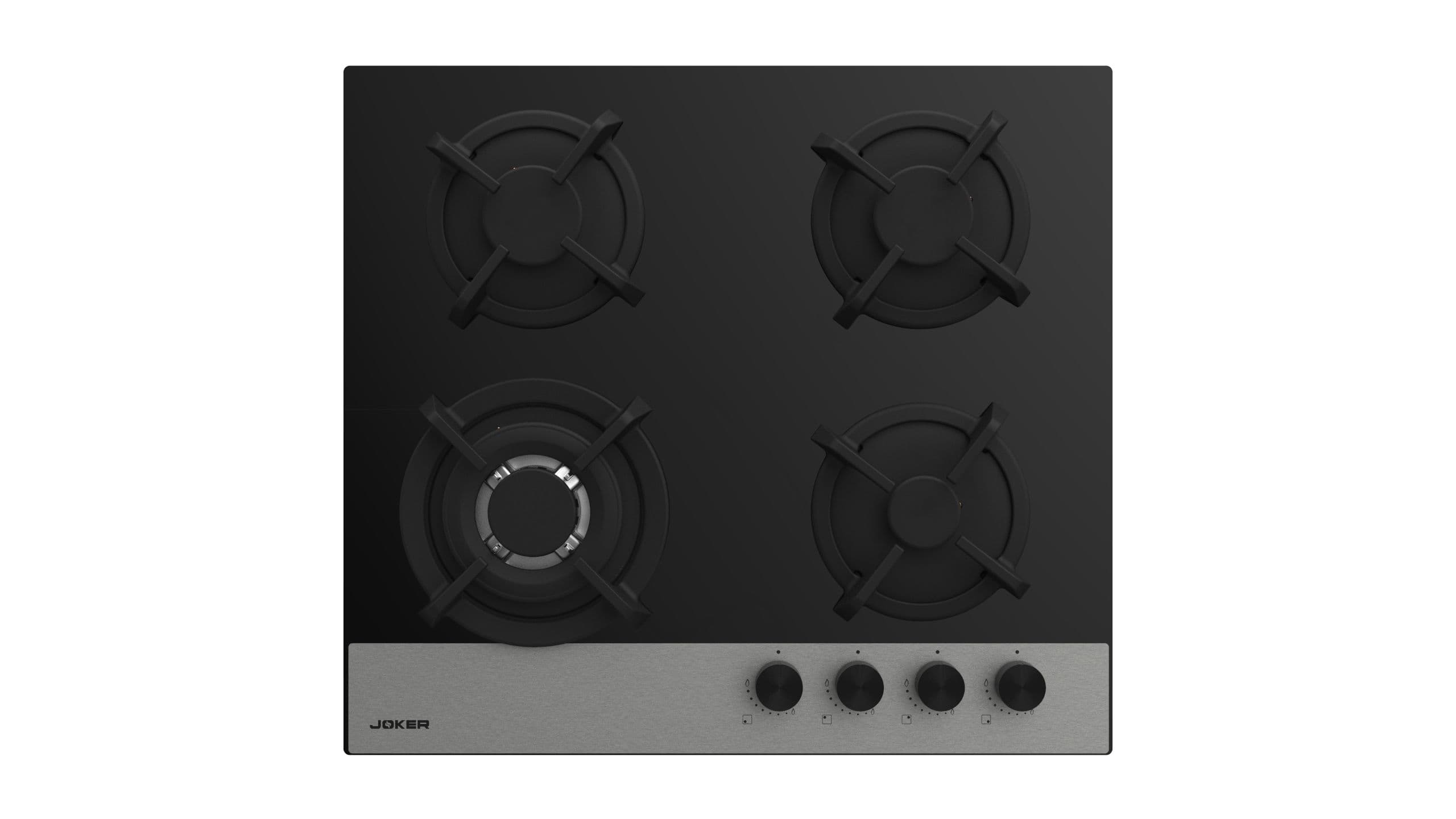 Plaque Gaz Santa 4 Feux 60 cm — Noir & Inox — JP-1460