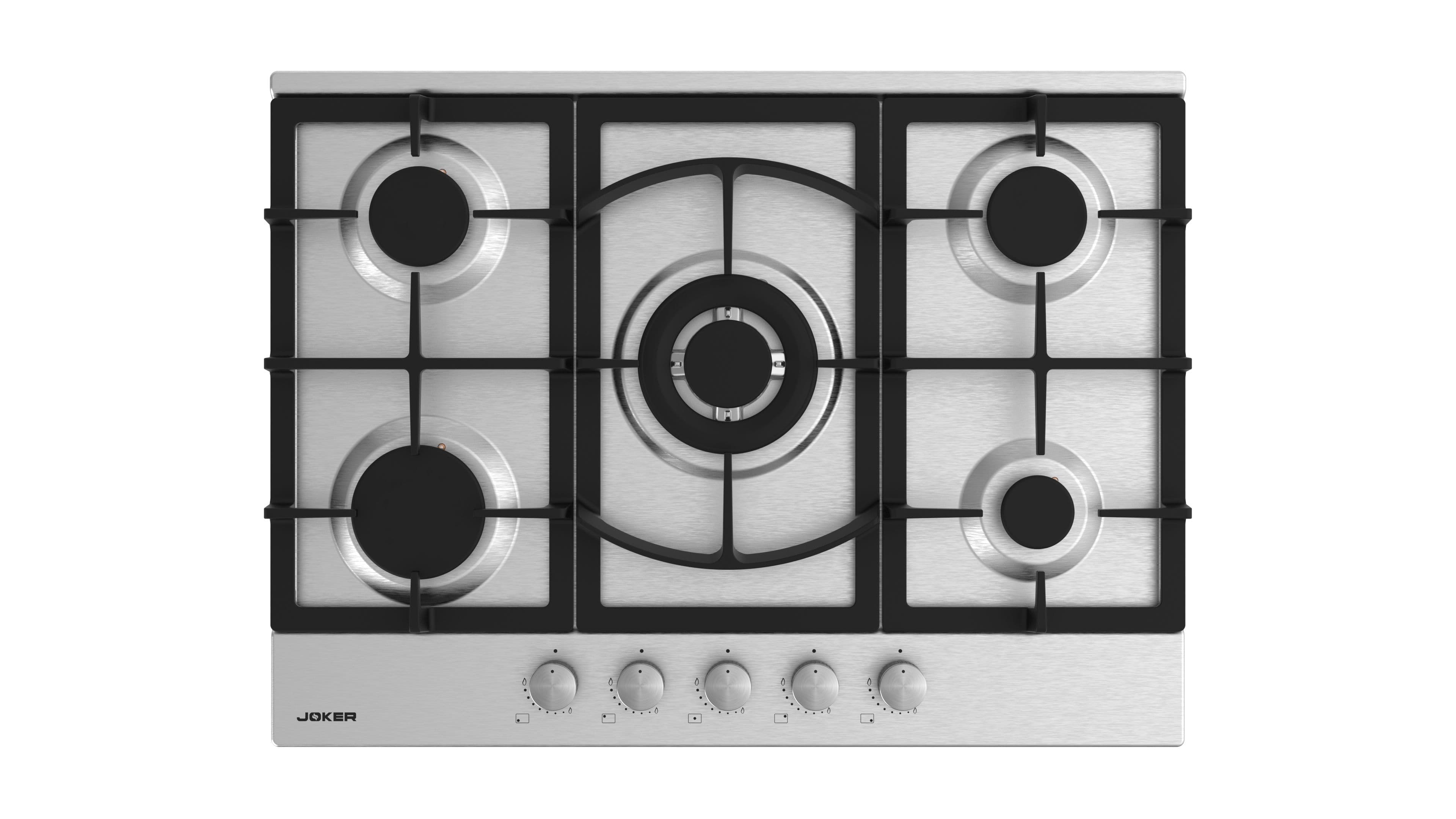 Plaque Gaz 5 Feux Inox 70 cm — Grilles Fonte FFD — JP-705F